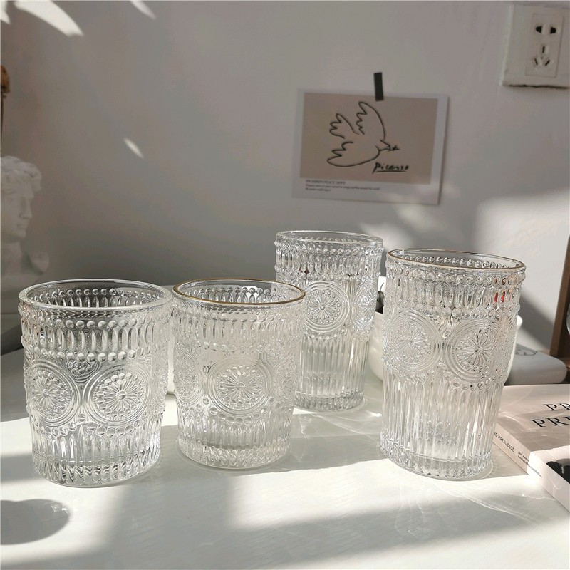 【現貨】質感北歐風．立體太陽花紋玻璃杯～４款