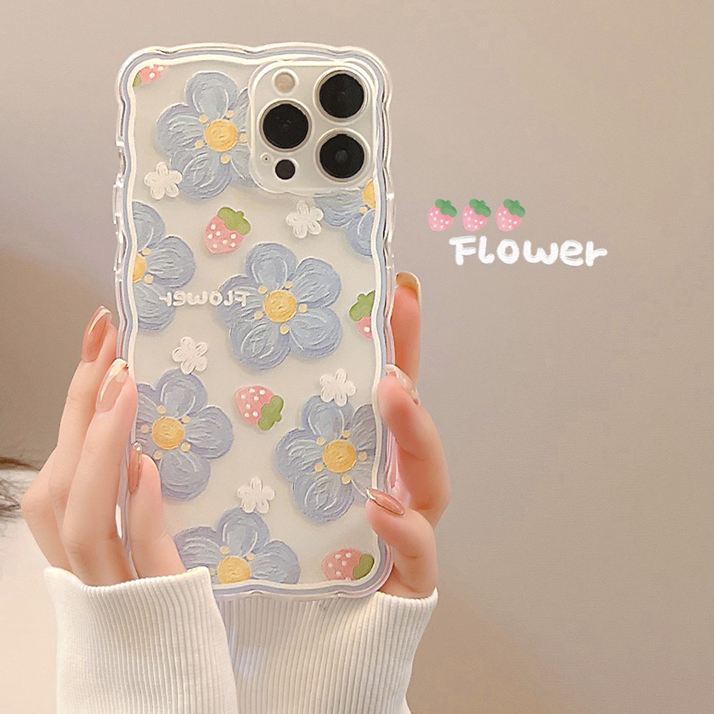 【預購】草莓與花花．波浪邊 造型iphone手機殼軟殼