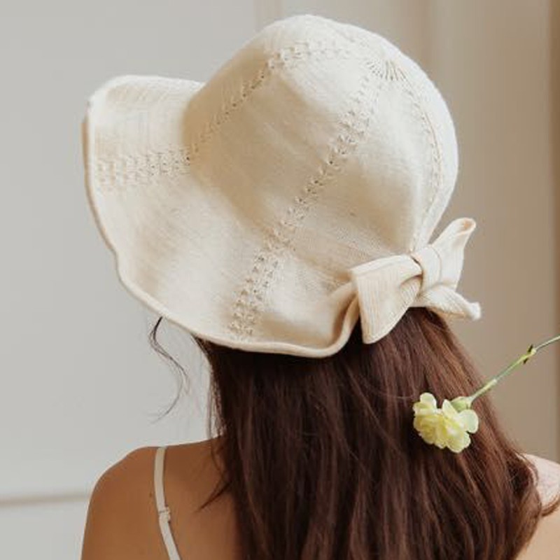 【預購】日系輕甜．蝴蝶結可折疊式沙灘遮陽草帽～３色