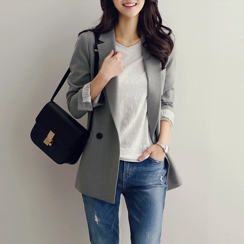 【預購】不挑場合可以穿的．韓版中長款休閒風西裝外套～２色（S-XL）