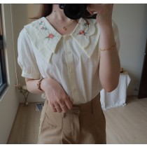 【預購】亞維農少女．輕設計 雙層繡花領 短袖襯衫上衣