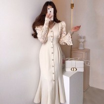 【預購】歐膩的衣櫃．知性優雅風 蕾絲魚尾長洋裝～２色