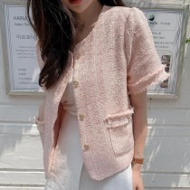 【現貨】草莓馬卡龍．夏日小香風 法式淺粉 短袖上衣外套