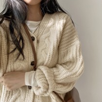 【預購】溫柔女子專用．微慵懶 麻花紋 V領排釦毛衣外套～３色