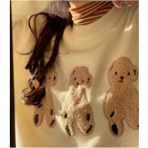 【預購】韓系小姐姐．鬆軟大件的立體羊羔毛 小熊毛衣～２色