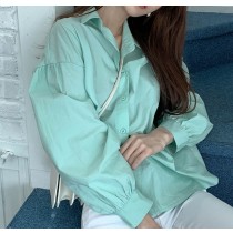 【現貨】歐膩的衣櫃．特殊色系 溫柔薄荷綠棉質襯衫上衣